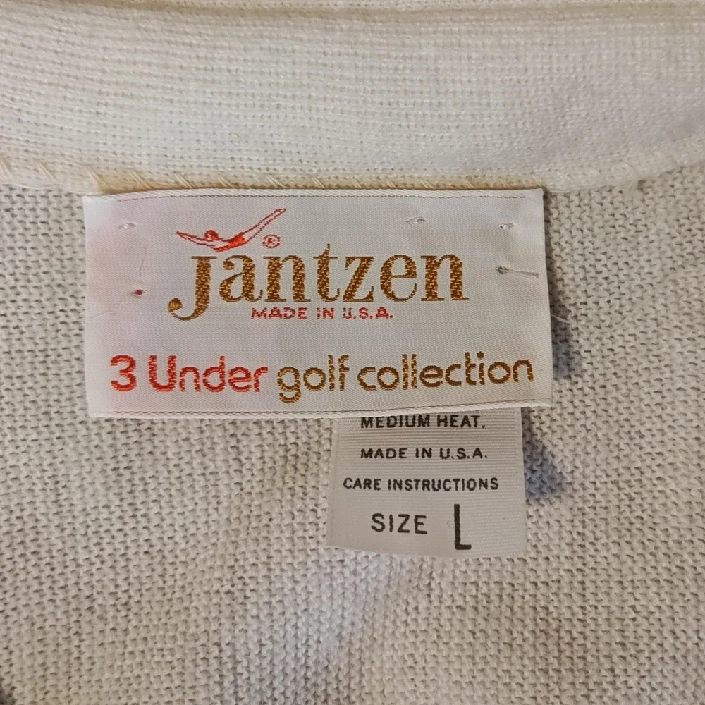 Jantzen Cardigan Sweater Mens Large White V Neck Button Front‎ Made in USA Golf